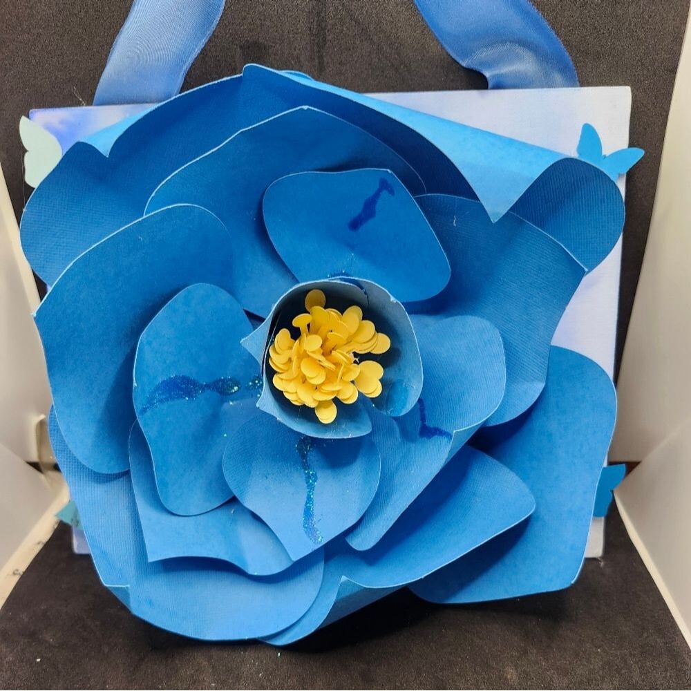 Handmade Blue Rose Canvas Wall Art, Mixed Media Watercolor Painting, Floral